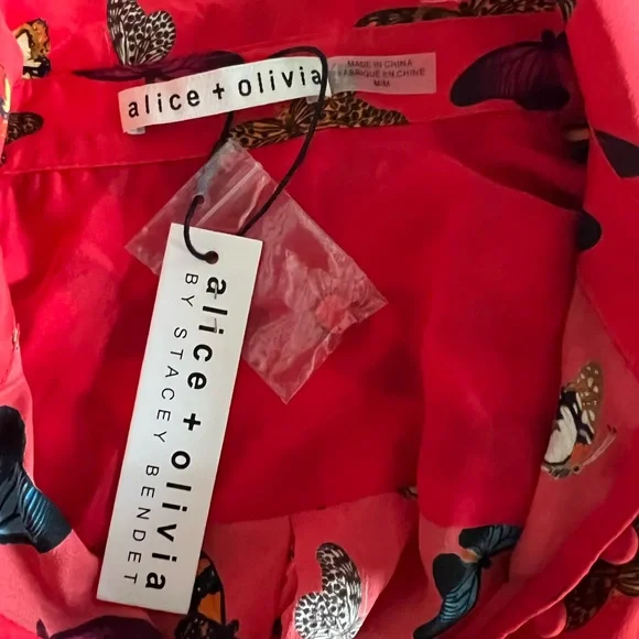 Alice + Olivia Martel Flutter Sleeve Blouse Poppy - Picture 9 of 13